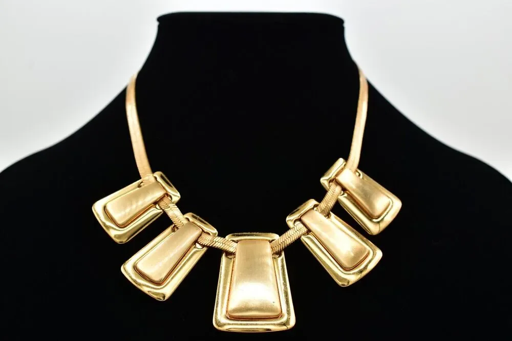 Brighton Collar Necklace Chunky Gold Bib Shiny Brushed Matte Heavy Signed BinBL
